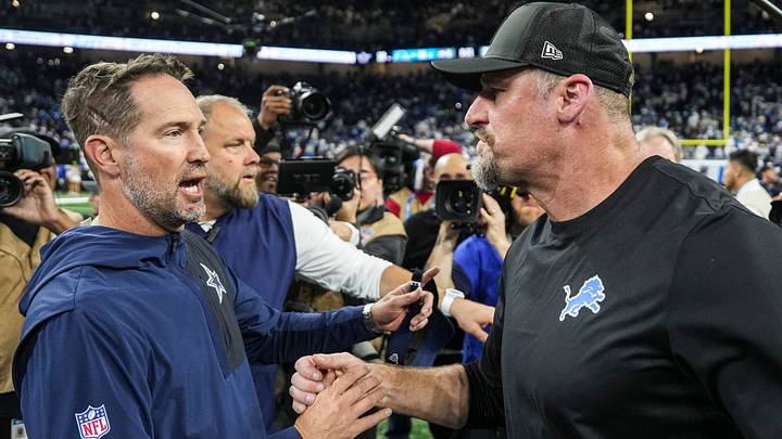 Detroit Lions head coach Dan Campbell shakes hands with Dallas Cowboys head coach Brian Schottenheimer after 44-30 win at Ford Field in Detroit on Thursday, Dec. 4, 2025. Detroit Lions head coach Dan Campbell shakes hands with Dallas Cowboys head coach Brian Schottenheimer after 44-30 win at Ford Field in Detroit on Thursday, Dec. 4, 2025.