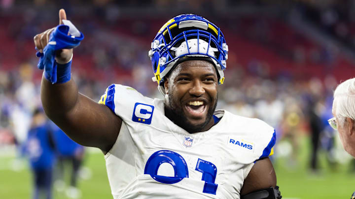 Dec 7, 2025; Glendale, Arizona, USA; Los Angeles Rams defensive end Kobie Turner (91) against the Arizona Cardinals at State Farm Stadium. Mandatory Credit: Mark J. Rebilas-Imagn Images Dec 7, 2025; Glendale, Arizona, USA; Los Angeles Rams defensive end Kobie Turner (91) against the Arizona Cardinals at State Farm Stadium. Mandatory Credit: Mark J. Rebilas-Imagn Images