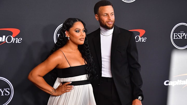 Golden State Warriors player Stephen Curry and wife Ayesha Curry arrive at the Red Carpet for the 2022 ESPYs.