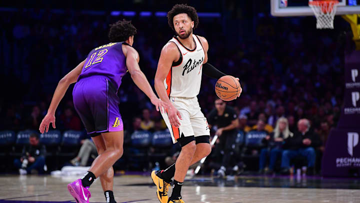 Dec 23, 2024; Los Angeles, California, USA; Detroit Pistons guard Cade Cunningham (2): Gary A. Vasquez-Imagn Images