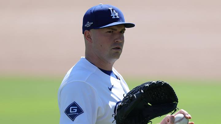 Los Angeles Dodgers pitcher Tarik Skubal (29) warms up