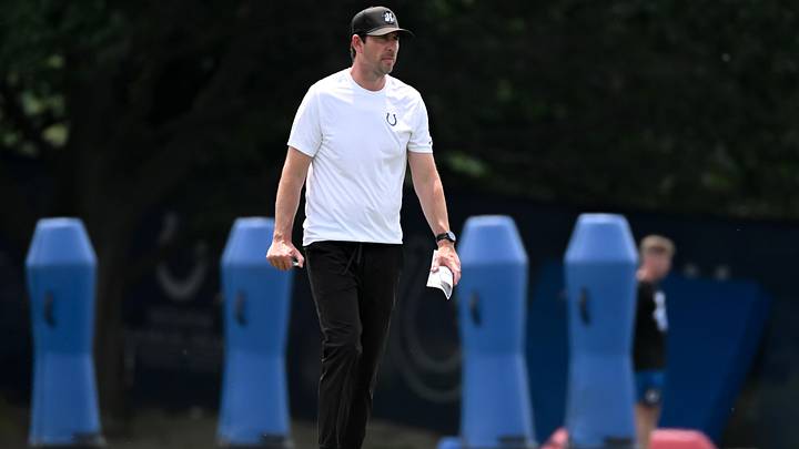 Jun 9, 2026; Indianapolis, IN, USA; Indianapolis Colts head coach Shane Steichen looks on during minicamp at Indiana Farm Bureau Football Center. Mandatory Credit: Robert Goddin-Imagn Images