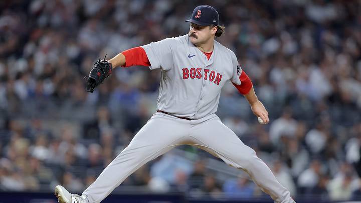 Sep 29, 2026; Bronx, New York, USA; Boston Red Sox starting pitcher Payton Tolle (70) pitches against the New York Yankees during the second inning of game one of the Wildcard round of the 2026 MLB Playoffs at Yankee Stadium. Mandatory Credit: Brad Penner-Imagn Images