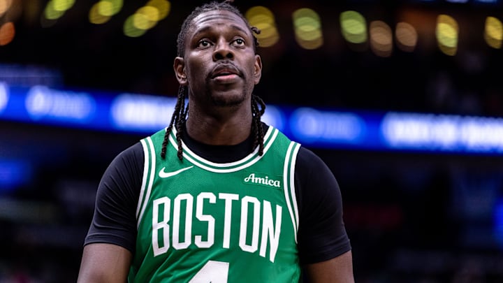 Jan 31, 2025; New Orleans, Louisiana, USA; Boston Celtics guard Jrue Holiday (4) looks on against the New Orleans Pelicans during the first half at Smoothie King Center. Mandatory Credit: Stephen Lew-Imagn Images Jan 31, 2025; New Orleans, Louisiana, USA; Boston Celtics guard Jrue Holiday (4) looks on against the New Orleans Pelicans during the first half at Smoothie King Center. Mandatory Credit: Stephen Lew-Imagn Images