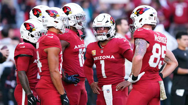 Nov 10, 2024; Glendale, Arizona, USA; Arizona Cardinals quarterback Kyler Murray (1) warms up before the game against the New York Jets at State Farm Stadium. Mandatory Credit: Joe Camporeale-Imagn Images Nov 10, 2024; Glendale, Arizona, USA; Arizona Cardinals quarterback Kyler Murray (1) warms up before the game against the New York Jets at State Farm Stadium. Mandatory Credit: Joe Camporeale-Imagn Images