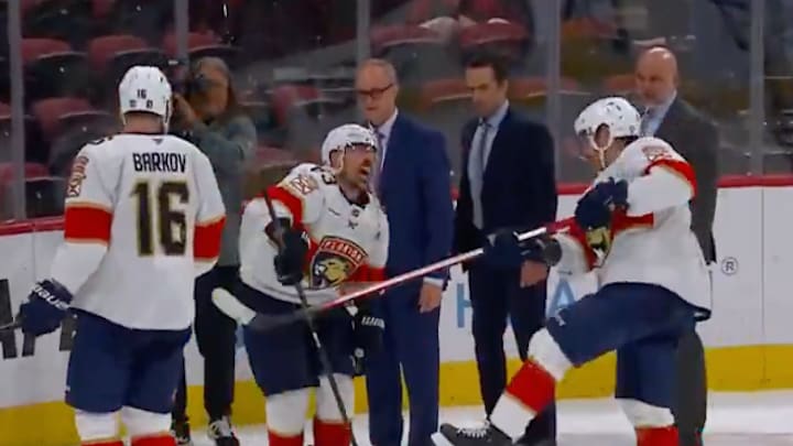 The Panthers' post-win tradition is now to shoot plastic rats as hard as they can at Brad Marchand. 