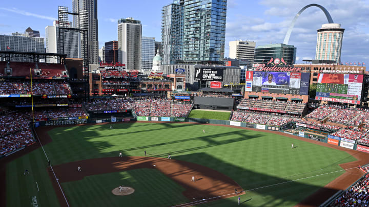 Aug 5, 2023; St. Louis, Missouri, USA; A general view of Busch Stadium during the first inning of a game between the St. Louis Cardinals and the Colorado Rockies. Mandatory Credit: Jeff Curry-USA TODAY Sports Aug 5, 2023; St. Louis, Missouri, USA; A general view of Busch Stadium during the first inning of a game between the St. Louis Cardinals and the Colorado Rockies. Mandatory Credit: Jeff Curry-USA TODAY Sports