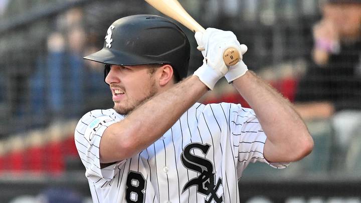 Jun 22, 2026; Chicago, Illinois, USA; Chicago White Sox catcher Kyle Teel (8) prepares to bat in the on deck circle against the Cleveland Guardians during the first inning at Rate Field. Mandatory Credit: Patrick Gorski-Imagn Images