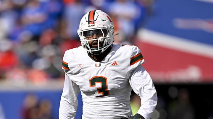 Nov 1, 2025; Dallas, Texas, USA; Miami Hurricanes defensive lineman Akheem Mesidor (3) lines up during the game between the Mustangs and the Hurricanes at Gerald J. Ford Stadium. Mandatory Credit: Jerome Miron-Imagn Images Nov 1, 2025; Dallas, Texas, USA; Miami Hurricanes defensive lineman Akheem Mesidor (3) lines up during the game between the Mustangs and the Hurricanes at Gerald J. Ford Stadium. Mandatory Credit: Jerome Miron-Imagn Images
