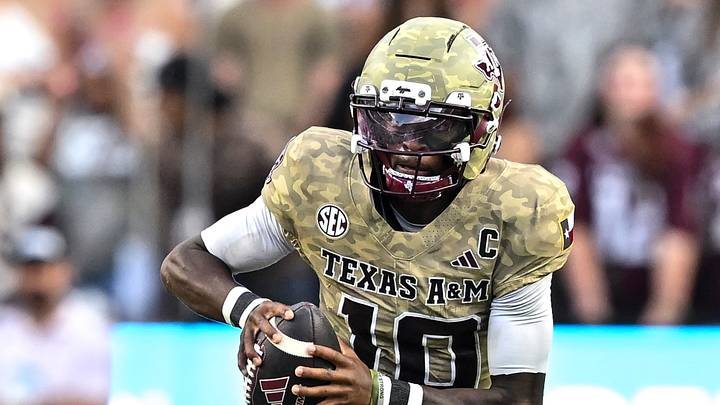 Oct 3, 2026; College Station, Texas, USA; Texas A&M Aggies quarterback Marcel Reed (10) looks to pass the ball during the first half against the Arkansas Razorbacks at Kyle Field. Mandatory Credit: Maria Lysaker-Imagn Images Oct 3, 2026; College Station, Texas, USA; Texas A&M Aggies quarterback Marcel Reed (10) looks to pass the ball during the first half against the Arkansas Razorbacks at Kyle Field. Mandatory Credit: Maria Lysaker-Imagn Images