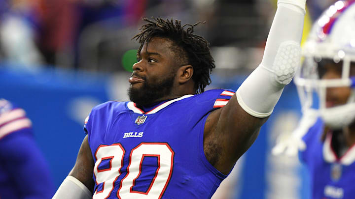 Nov 20, 2022; Detroit, Michigan, USA;  Buffalo Bills defensive end Shaq Lawson (90) during pre-game warmups before their game against the Cleveland Browns at Ford Field.