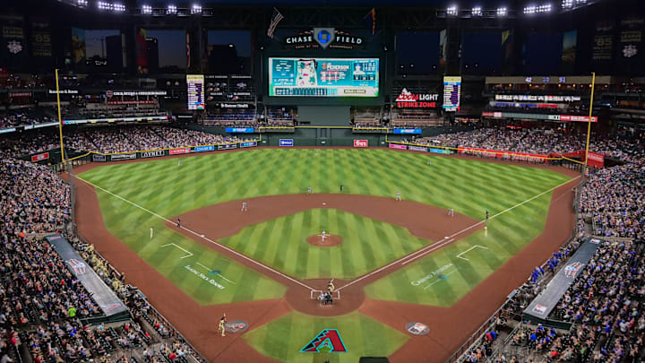 Apr 16, 2024; Phoenix, Arizona, USA; General view of Chase Field during a game between the Arizona Diamondbacks and the Chicago Cubs. Mandatory Credit: Matt Kartozian-Imagn Images Apr 16, 2024; Phoenix, Arizona, USA; General view of Chase Field during a game between the Arizona Diamondbacks and the Chicago Cubs. Mandatory Credit: Matt Kartozian-Imagn Images