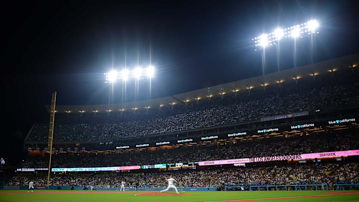 Los Angeles Dodgers pitcher Ben Casparius (78) throws against the San Diego Padres during the seventh inning at Dodger Stadium on Aug. 15.