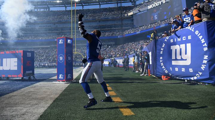 Oct 18, 2026; East Rutherford, New Jersey, USA; New York Giants linebacker Kayvon Thibodeaux (5) before the game against the New Orleans Saints at MetLife Stadium. Oct 18, 2026; East Rutherford, New Jersey, USA; New York Giants linebacker Kayvon Thibodeaux (5) before the game against the New Orleans Saints at MetLife Stadium.