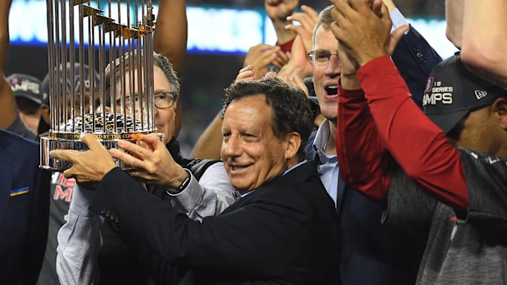 Oct 28, 2018; Los Angeles, CA, USA;  Boston Red Sox owners John Henry (left) and Tom Werner (right)