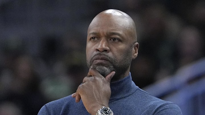 Orlando Magic head coach Jamahl Mosely looks on in the first half against the Milwaukee Bucks at Fiserv Forum.