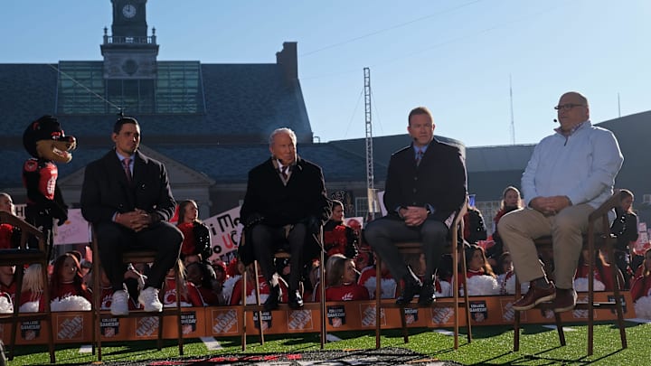 David Pollack, Lee Corso, Kirk Herbstreit, and Chris Fallica of ESPN's 'College GameDay' holds a segment on the second stage during the broadcast's first appearance at UC before the Bearcats face the University of Tulsa, Saturday, Nov. 6, 2021, at The Commons on UC Main Campus in Cincinnati.
Uc Vs Tulsa College Gameday 02880 Fb 11 06 21 David Pollack, Lee Corso, Kirk Herbstreit, and Chris Fallica of ESPN's 'College GameDay' holds a segment on the second stage during the broadcast's first appearance at UC before the Bearcats face the University of Tulsa, Saturday, Nov. 6, 2021, at The Commons on UC Main Campus in Cincinnati.
Uc Vs Tulsa College Gameday 02880 Fb 11 06 21