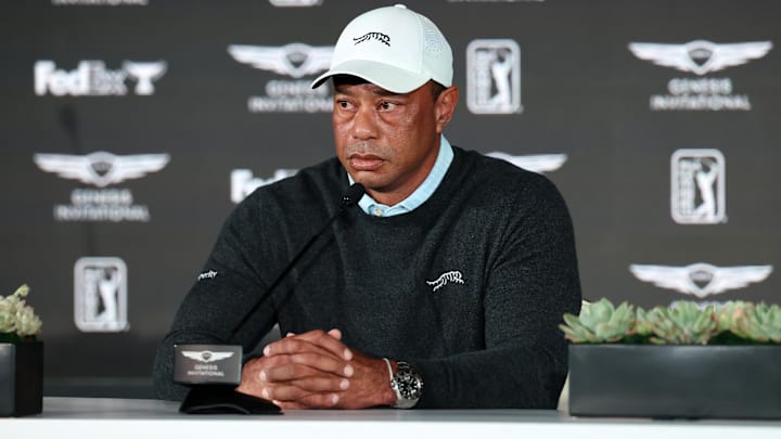 Woods, shown here at a press conference ahead of this year’s PGA Tour event at Riviera, appeared to be making plans for a return to golf this year. Woods, shown here at a press conference ahead of this year’s PGA Tour event at Riviera, appeared to be making plans for a return to golf this year.
