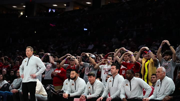 Minnesota Golden Gophers head coach Niko Medved reacts in the first half of the NCAA basketball game at Value City Arena on Tuesday, Jan. 20, 2026 in Columbus, Ohio.