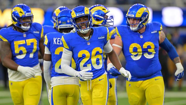 Jan 4, 2026; Inglewood, California, USA; Los Angeles Rams safety Kamren Kinchens (26) runs off the field following a defensive stop against the Arizona Cardinals during the second half at SoFi Stadium. Mandatory Credit: Jayne Kamin-Oncea-Imagn Images Jan 4, 2026; Inglewood, California, USA; Los Angeles Rams safety Kamren Kinchens (26) runs off the field following a defensive stop against the Arizona Cardinals during the second half at SoFi Stadium. Mandatory Credit: Jayne Kamin-Oncea-Imagn Images