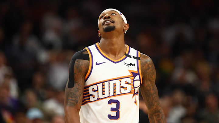 Oct 28, 2024; Phoenix, Arizona, USA; Phoenix Suns guard Bradley Beal (3) against the Los Angeles Lakers at Footprint Center. Mandatory Credit: Mark J. Rebilas-Imagn Images