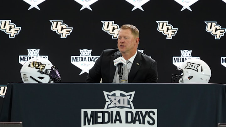 Jul 8, 2025; Frisco, TX, USA; UCF head coach Scott Frost addresses the media during 2025 Big 12 Football Media Days at The Star. Mandatory Credit: Raymond Carlin III-Imagn Images Jul 8, 2025; Frisco, TX, USA; UCF head coach Scott Frost addresses the media during 2025 Big 12 Football Media Days at The Star. Mandatory Credit: Raymond Carlin III-Imagn Images