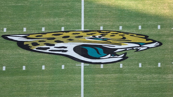 Jan 7, 2023; Jacksonville, Florida, USA; the Jacksonville Jaguars logo is displayed a mid field before a game against the Tennessee Titans at TIAA Bank Field. Mandatory Credit: Nathan Ray Seebeck-Imagn Images Jan 7, 2023; Jacksonville, Florida, USA; the Jacksonville Jaguars logo is displayed a mid field before a game against the Tennessee Titans at TIAA Bank Field. Mandatory Credit: Nathan Ray Seebeck-Imagn Images