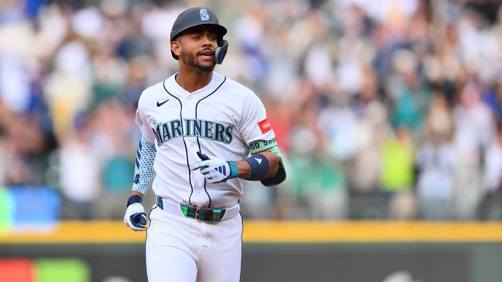 May 18, 2026; Seattle, Washington, USA; Seattle Mariners center fielder Julio Rodriguez (44) runs the bases after hitting a home run against the Chicago White Sox during the first inning at T-Mobile Park. Mandatory Credit: Steven Bisig-Imagn Images