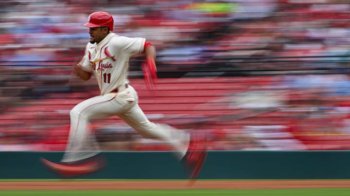 May 16, 2026; St. Louis, Missouri, USA; St. Louis Cardinals center fielder Victor Scott II (11) runs to second on a stolen base attempt against the Kansas City Royals during the third inning at Busch Stadium. Mandatory Credit: Jeff Curry-Imagn Images May 16, 2026; St. Louis, Missouri, USA; St. Louis Cardinals center fielder Victor Scott II (11) runs to second on a stolen base attempt against the Kansas City Royals during the third inning at Busch Stadium. Mandatory Credit: Jeff Curry-Imagn Images