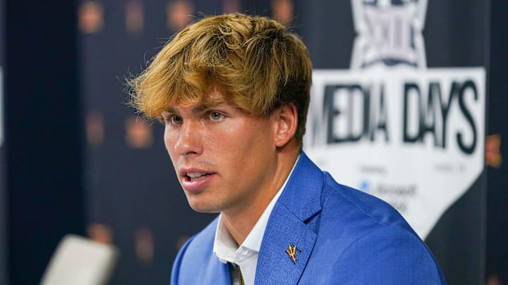 Jul 8, 2025; Frisco, TX, USA; Arizona State quarterback Sam Leavitt answers questions from the media during 2025 Big 12 Football Media Days at The Star. Mandatory Credit: Raymond Carlin III-Imagn Images