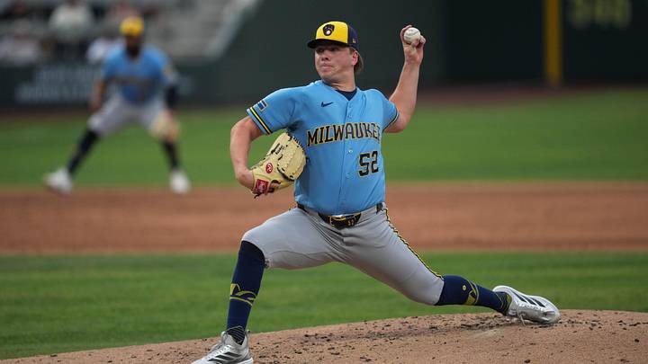 Jun 8, 2026; Summerlin, Nevada, USA; Milwaukee Brewers pitcher Kyle Harrison (52) throws the ball during the first inning against the Athletics at the Las Vegas Ballpark. Mandatory Credit: Lucas Peltier-Imagn Images Jun 8, 2026; Summerlin, Nevada, USA; Milwaukee Brewers pitcher Kyle Harrison (52) throws the ball during the first inning against the Athletics at the Las Vegas Ballpark. Mandatory Credit: Lucas Peltier-Imagn Images