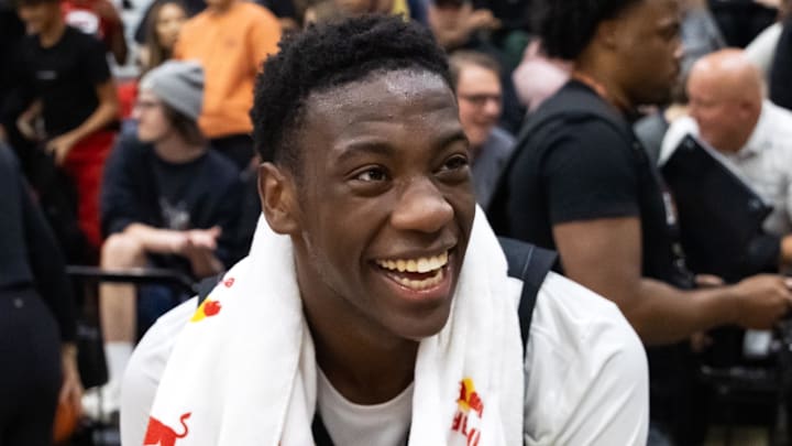 Jan 4, 2025; Gilbert, AZ, USA; Utah Prep Academy forward AJ Dybantsa (3) against Faith Family Academy (TX) during the Hoophall West High School Invitational at Highland High School. Mandatory Credit: Mark J. Rebilas-Imagn Images