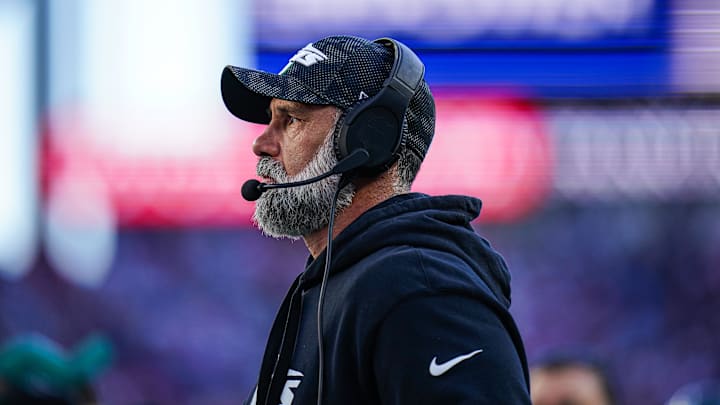 Oct 27, 2024; Foxborough, Massachusetts, USA; New York Jets interim head coach Jeff Ulbrich watches from the sideline as they take on the New England Patriots at Gillette Stadium. Oct 27, 2024; Foxborough, Massachusetts, USA; New York Jets interim head coach Jeff Ulbrich watches from the sideline as they take on the New England Patriots at Gillette Stadium.