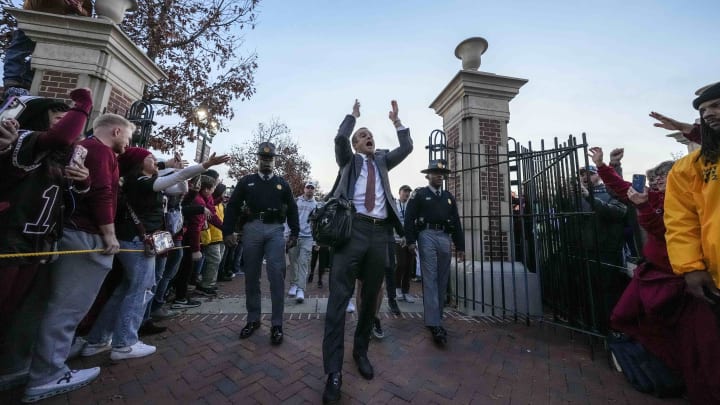 Nov 25, 2023; Columbia, South Carolina, USA; South Carolina Gamecocks head coach Shane Beamer leads the Gamecock Walk prior to their game against the Clemson Tigers at Williams-Brice Stadium. Mandatory Credit: David Yeazell-USA TODAY Sports Nov 25, 2023; Columbia, South Carolina, USA; South Carolina Gamecocks head coach Shane Beamer leads the Gamecock Walk prior to their game against the Clemson Tigers at Williams-Brice Stadium. Mandatory Credit: David Yeazell-USA TODAY Sports