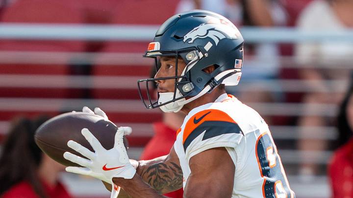 August 9, 2025; Santa Clara, California, USA; Denver Broncos wide receiver Joaquin Davis (80) before the game against the San Francisco 49ers at Levi's Stadium. Mandatory Credit: Kyle Terada-Imagn Images August 9, 2025; Santa Clara, California, USA; Denver Broncos wide receiver Joaquin Davis (80) before the game against the San Francisco 49ers at Levi's Stadium. Mandatory Credit: Kyle Terada-Imagn Images