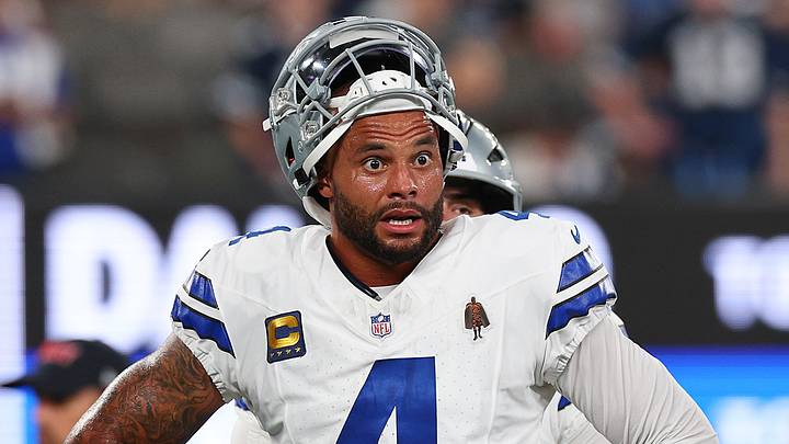 Dallas Cowboys quarterback Dak Prescott on the field before the game against the New York Giants at MetLife Stadium. Dallas Cowboys quarterback Dak Prescott on the field before the game against the New York Giants at MetLife Stadium.