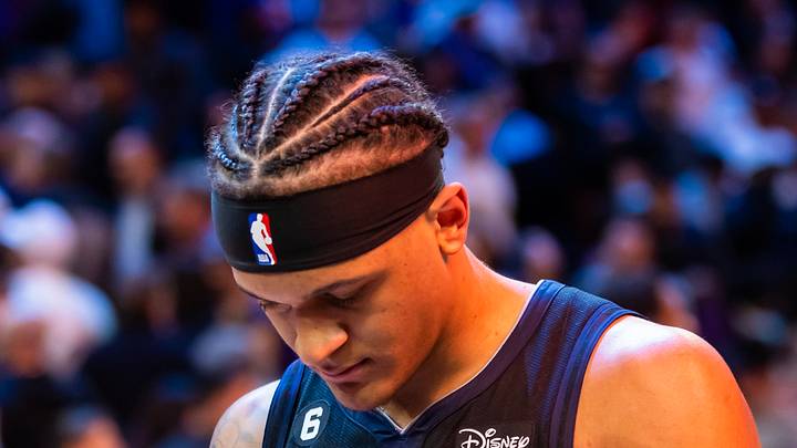 Mar 16, 2023; Phoenix, Arizona, USA; Orlando Magic forward Paolo Banchero (5) reacts against the Phoenix Suns at Footprint Center. Mandatory Credit: Mark J. Rebilas-USA TODAY Sports Mar 16, 2023; Phoenix, Arizona, USA; Orlando Magic forward Paolo Banchero (5) reacts against the Phoenix Suns at Footprint Center. Mandatory Credit: Mark J. Rebilas-USA TODAY Sports