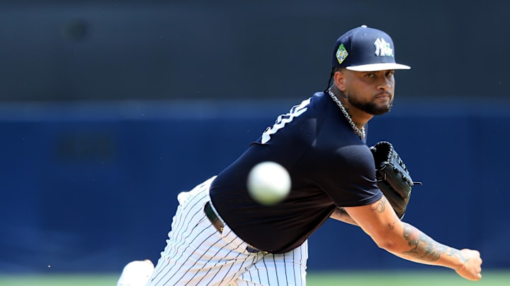 Mar 15, 2026; Tampa, Florida, USA; New York Yankees starting pitcher Luis Gil (81) throws a pitch during the first inning against the Detroit Tigers at George M. Steinbrenner Field. Mandatory Credit: Kim Klement Neitzel-Imagn Images Mar 15, 2026; Tampa, Florida, USA; New York Yankees starting pitcher Luis Gil (81) throws a pitch during the first inning against the Detroit Tigers at George M. Steinbrenner Field. Mandatory Credit: Kim Klement Neitzel-Imagn Images
