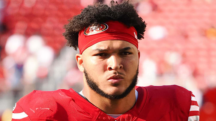 Oct 6, 2024; Santa Clara, California, USA; San Francisco 49ers running back Isaac Guerendo (31) after the game against the Arizona Cardinals at Levi's Stadium. Mandatory Credit: Kelley L Cox-Imagn Images