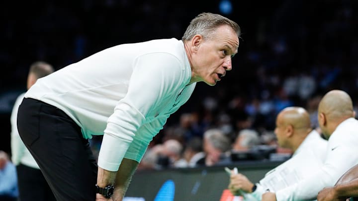 Michigan State assistant coach Doug Wojcik talks to players during the second half of the NCAA tournament West Region second round at Spectrum Center in Charlotte, N.C. on Saturday, March 23, 2024. Michigan State assistant coach Doug Wojcik talks to players during the second half of the NCAA tournament West Region second round at Spectrum Center in Charlotte, N.C. on Saturday, March 23, 2024.