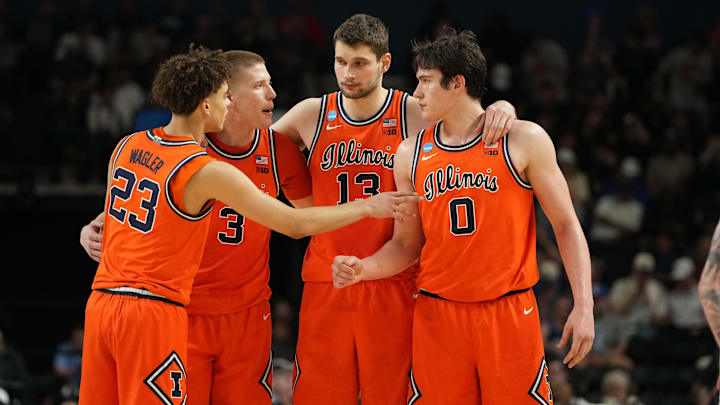 Mar 21, 2026; Greenville, SC, USA; Illinois Fighting Illini celebrates after a play during the second half against the VCU Rams during a second round game of the men's 2026 NCAA Tournament at Bon Secours Wellness Arena. Mandatory Credit: Bob Donnan-Imagn Images