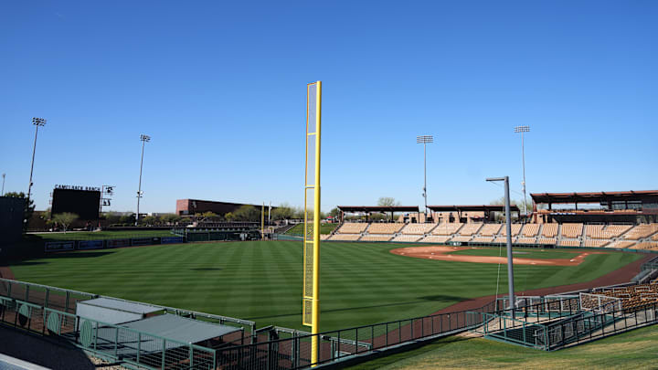 Mar 13, 2022; Glendale, AZ, USA; A general view of the stadium during a spring training workout at Camelback Ranch. Mandatory Credit: Joe Camporeale-Imagn Images