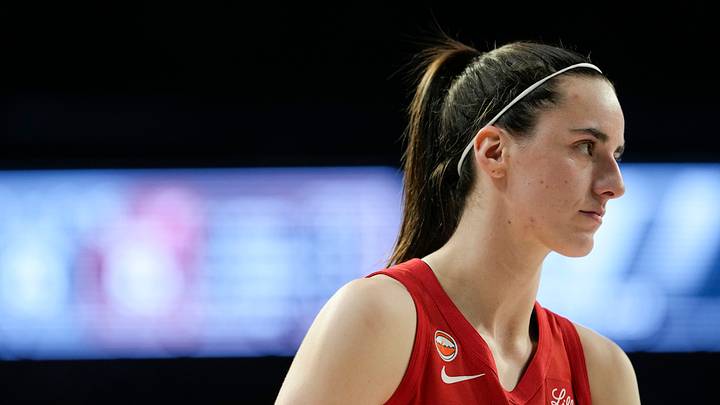 Oct 1, 2026; Las Vegas, Nevada, USA;  Indiana Fever guard Caitlin Clark (22) looks outward during the third quarter of game three of the first round for the 2026 WNBA Playoffs against the Las Vegas Aces at Michelob Ultra Arena.  Mandatory Credit: Lucas Peltier-Imagn Images