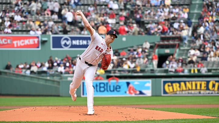 Sep 22, 2024; Boston, Massachusetts, USA; Boston Red Sox starting pitcher Nick Pivetta (37) pitches during the first inning against the Minnesota Twins at Fenway Park. Mandatory Credit: Eric Canha-Imagn Images