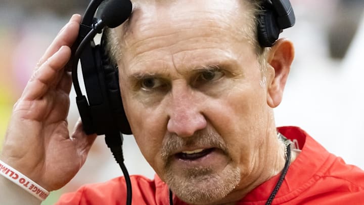 Feb 9, 2025; New Orleans, LA, USA; Kansas City Chiefs defensive coordinator Steve Spagnuolo against the Philadelphia Eagles in Super Bowl LIX at Caesars Superdome. Feb 9, 2025; New Orleans, LA, USA; Kansas City Chiefs defensive coordinator Steve Spagnuolo against the Philadelphia Eagles in Super Bowl LIX at Caesars Superdome.