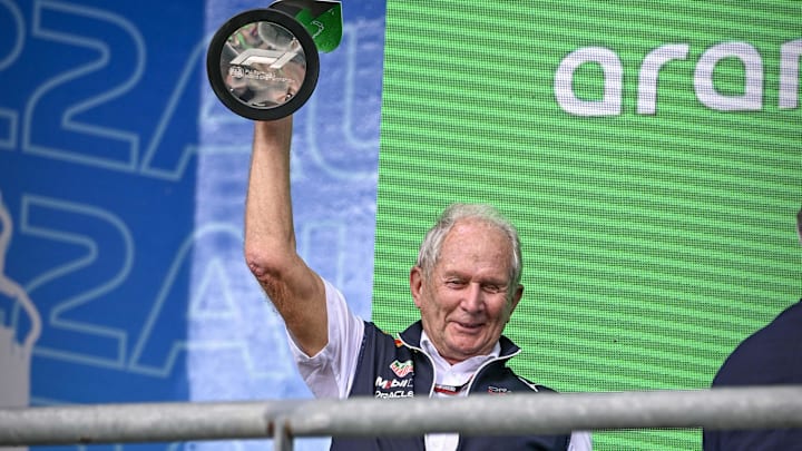 Oct 23, 2022; Austin, Texas, USA; Helmut Marko of Red Bull Racing Team holds up the World Oct 23, 2022; Austin, Texas, USA; Helmut Marko of Red Bull Racing Team holds up the World