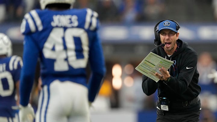Indianapolis Colts head coach Shane Steichen yells to his players Sunday, Sept. 29, 2024, during a game against the Pittsburgh Steelers at Lucas Oil Stadium in Indianapolis. Indianapolis Colts head coach Shane Steichen yells to his players Sunday, Sept. 29, 2024, during a game against the Pittsburgh Steelers at Lucas Oil Stadium in Indianapolis.