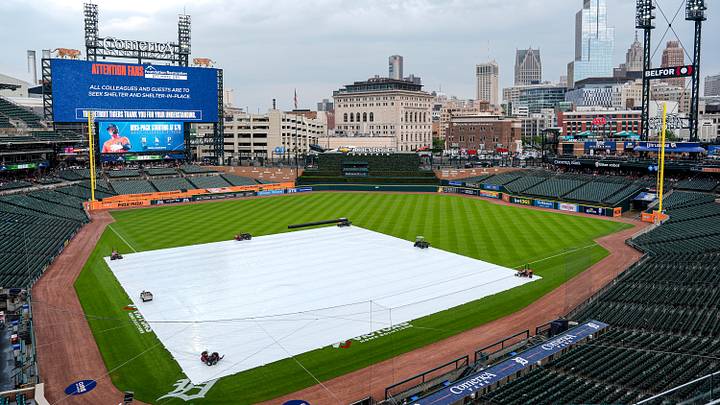 Rain delay before the game between Detroit Tigers and Minnesota Twins at Comerica Park in Detroit on Tuesday, June 9, 2026. Rain delay before the game between Detroit Tigers and Minnesota Twins at Comerica Park in Detroit on Tuesday, June 9, 2026.