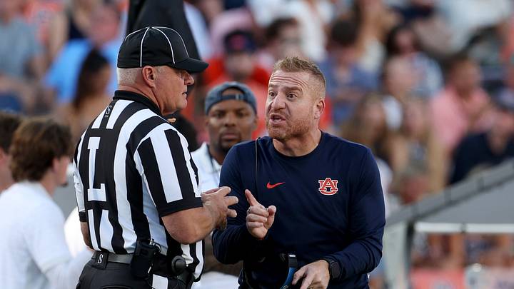 Sep 26, 2026; Auburn, Alabama, USA; Auburn Tigers head coach Alex Golesh argues with a game official during the third quarter against the Vanderbilt Commodores at Jordan-Hare Stadium. Mandatory Credit: John Reed-Imagn Images Sep 26, 2026; Auburn, Alabama, USA; Auburn Tigers head coach Alex Golesh argues with a game official during the third quarter against the Vanderbilt Commodores at Jordan-Hare Stadium. Mandatory Credit: John Reed-Imagn Images