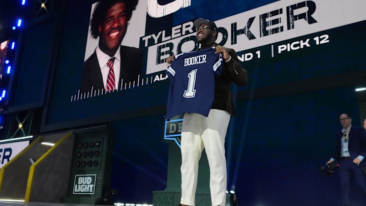Alabama Crimson Tide OG Tyler Booker is selected by the Dallas Cowboys in the first round of the 2025 NFL Draft at Lambeau Field.